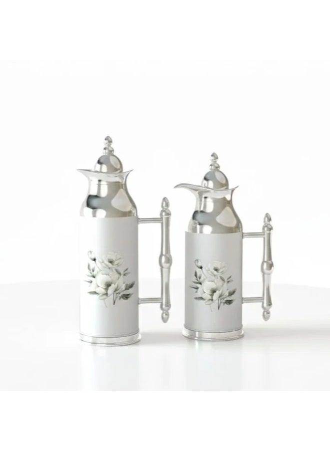 ريفان طقم ترامس ضيافة فاخر بزهور بيضاء أنيقة 🤍✨ سعتان (1 لتر + 0.7 لتر) | لمسة صباحية راقية لكل مناسبة - Image 3